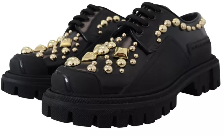 Dolce & Gabbana Black Leather Trekking Derby Embellished Shoes