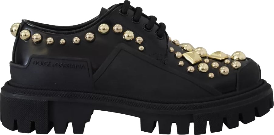 Dolce & Gabbana Black Leather Trekking Derby Embellished Shoes