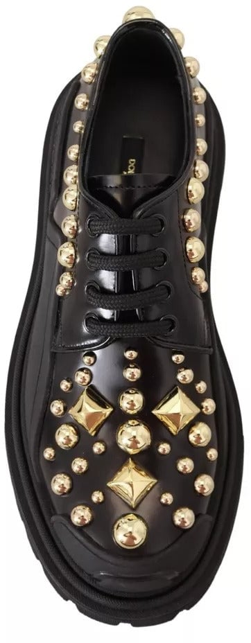 Dolce & Gabbana Black Leather Trekking Derby Embellished Shoes