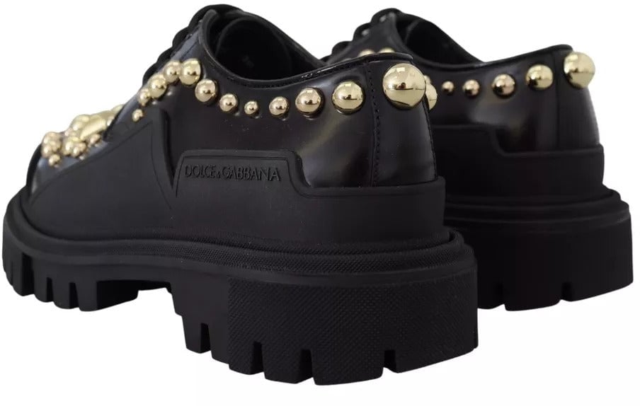 Dolce & Gabbana Black Leather Trekking Derby Embellished Shoes