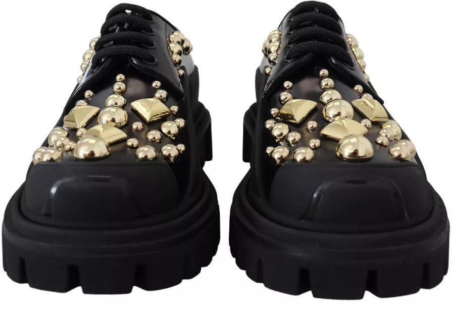 Dolce & Gabbana Black Leather Trekking Derby Embellished Shoes