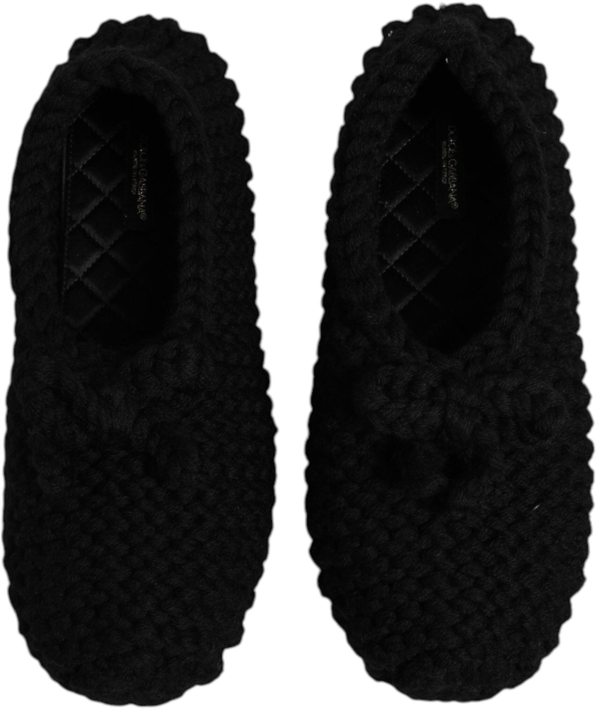 Dolce & Gabbana Black Wool Slip On Flats Ballerina Shoes