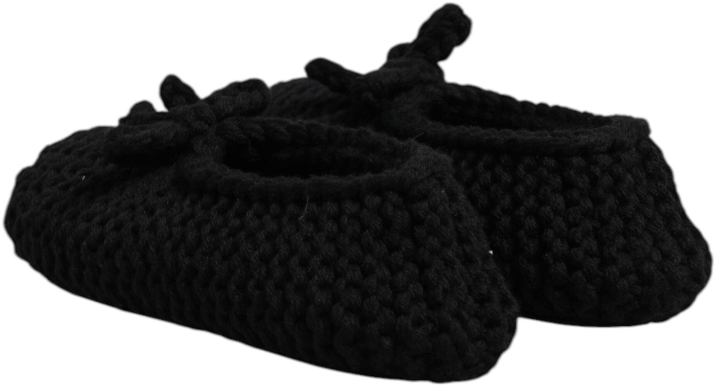 Dolce & Gabbana Black Wool Slip On Flats Ballerina Shoes
