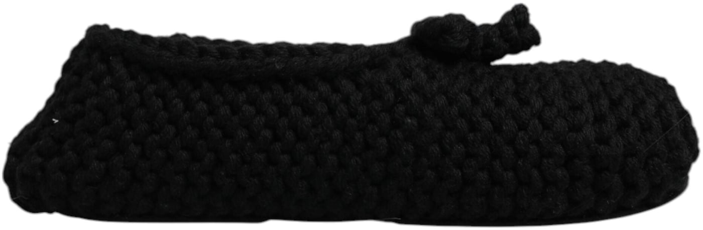 Dolce & Gabbana Black Wool Slip On Flats Ballerina Shoes