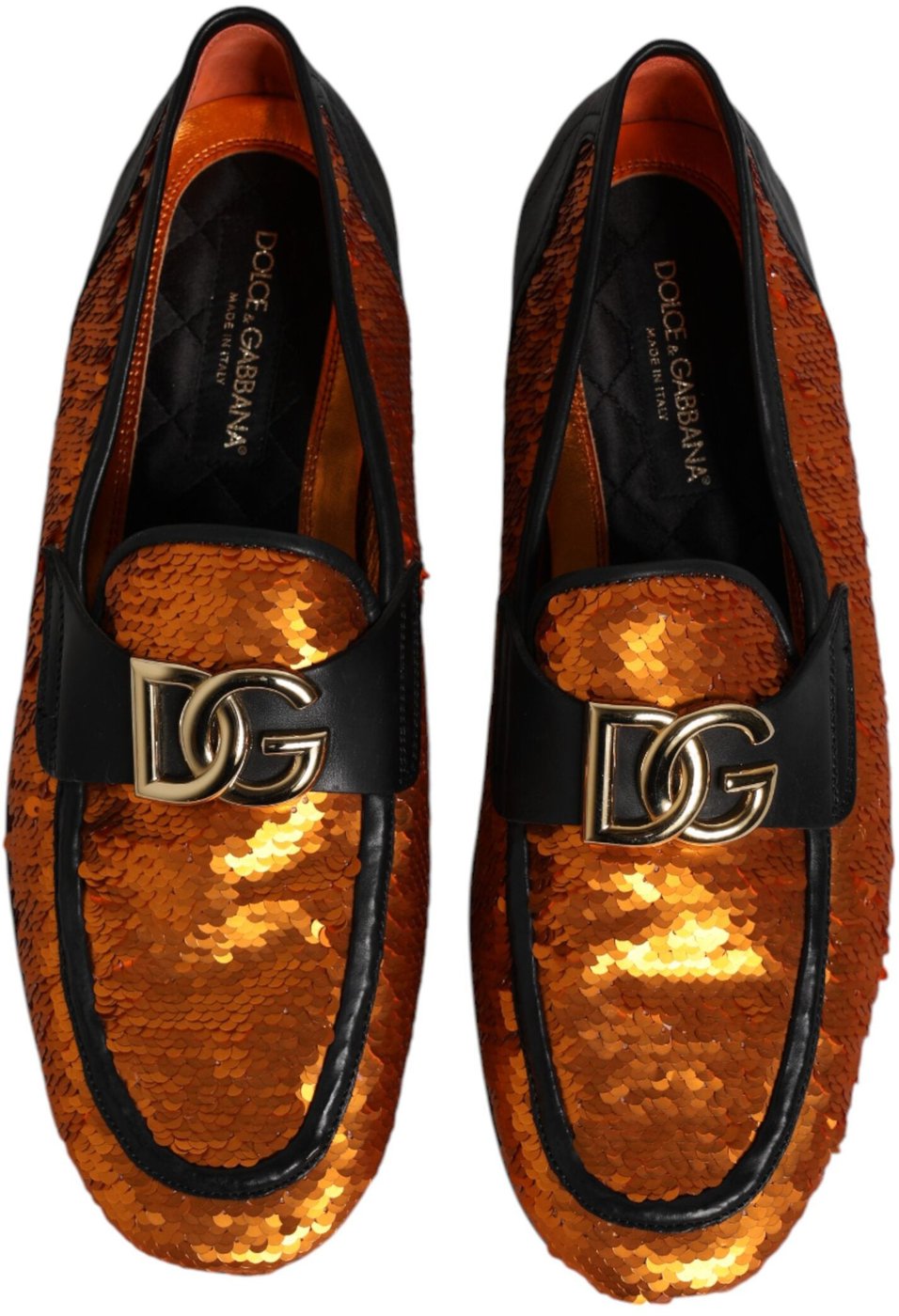 Dolce & Gabbana Orange Sequin Embellished Men Loafers Shoes