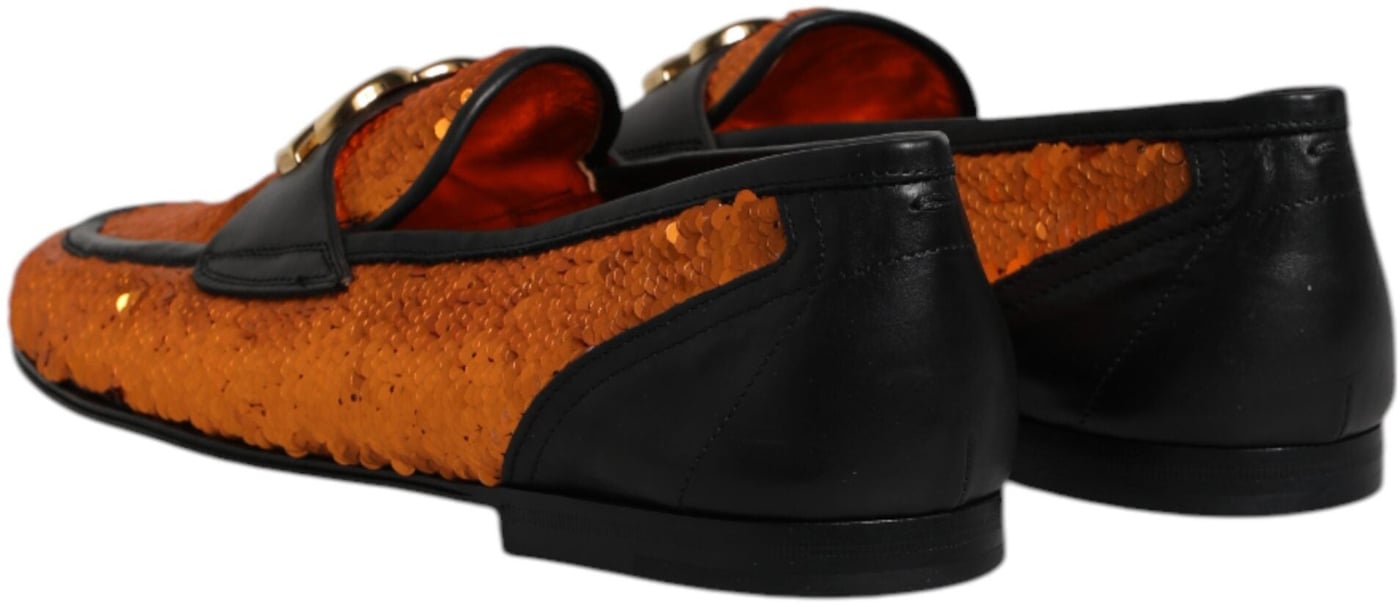Dolce & Gabbana Orange Sequin Embellished Men Loafers Shoes