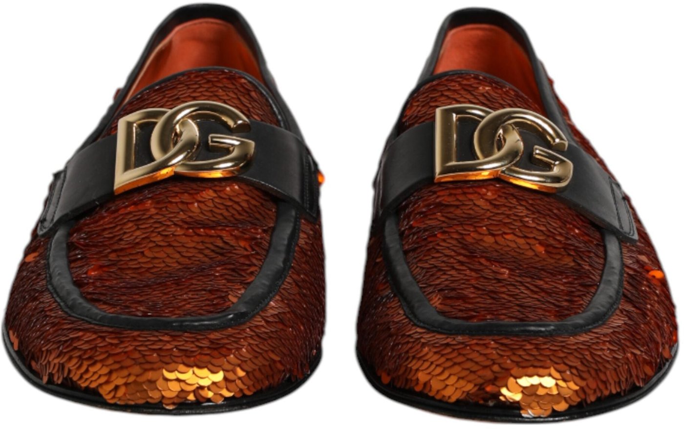 Dolce & Gabbana Orange Sequin Embellished Men Loafers Shoes