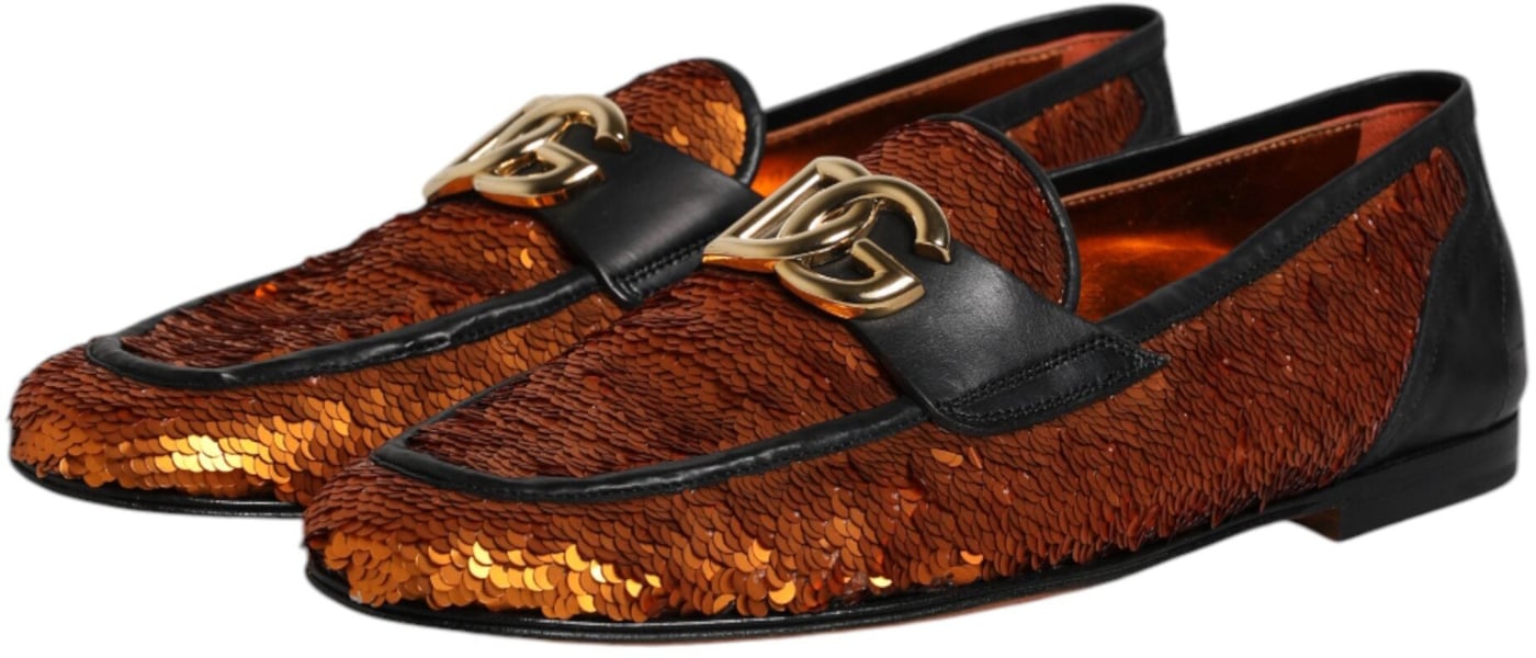 Dolce & Gabbana Orange Sequin Embellished Men Loafers Shoes