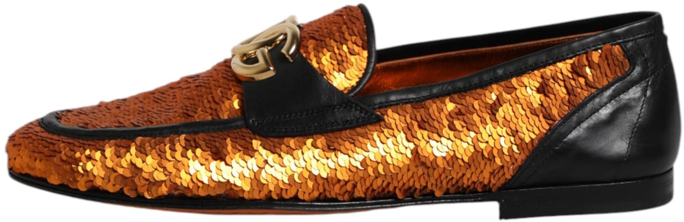 Dolce & Gabbana Orange Sequin Embellished Men Loafers Shoes