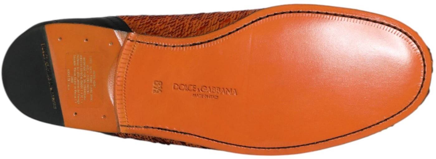 Dolce & Gabbana Orange Sequin Embellished Men Loafers Shoes