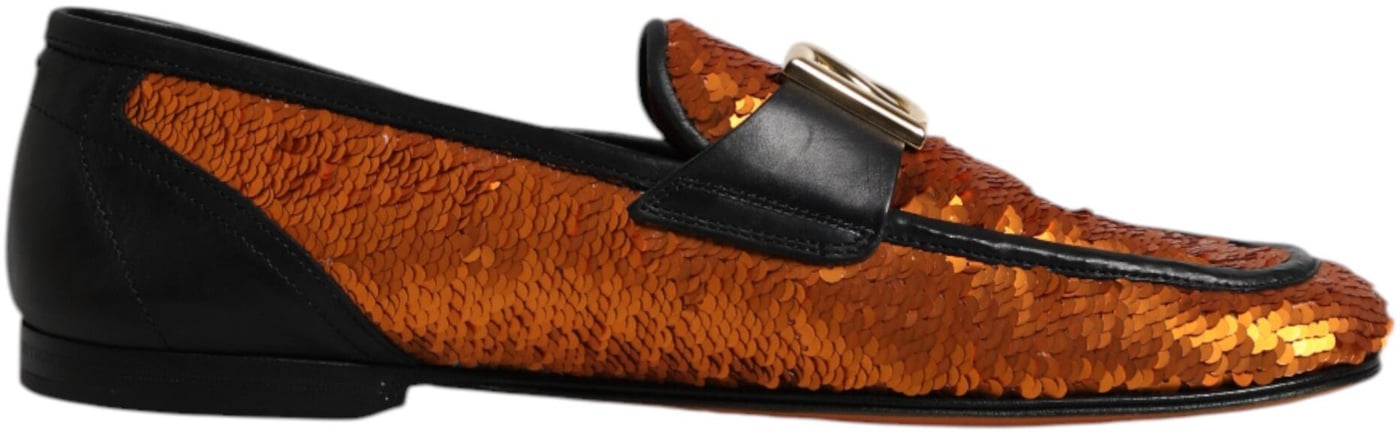 Dolce & Gabbana Orange Sequin Embellished Men Loafers Shoes