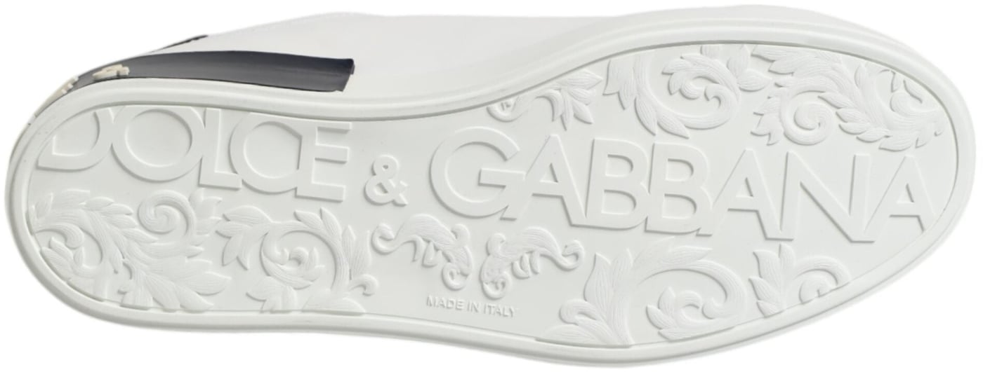 Dolce & Gabbana White Black Leather Portofino Sneaker Shoes