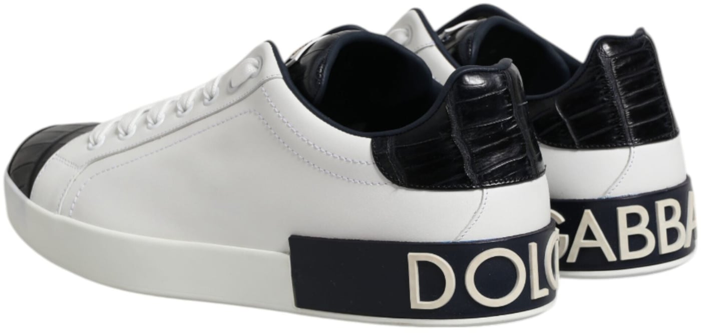 Dolce & Gabbana White Black Leather Portofino Sneaker Shoes