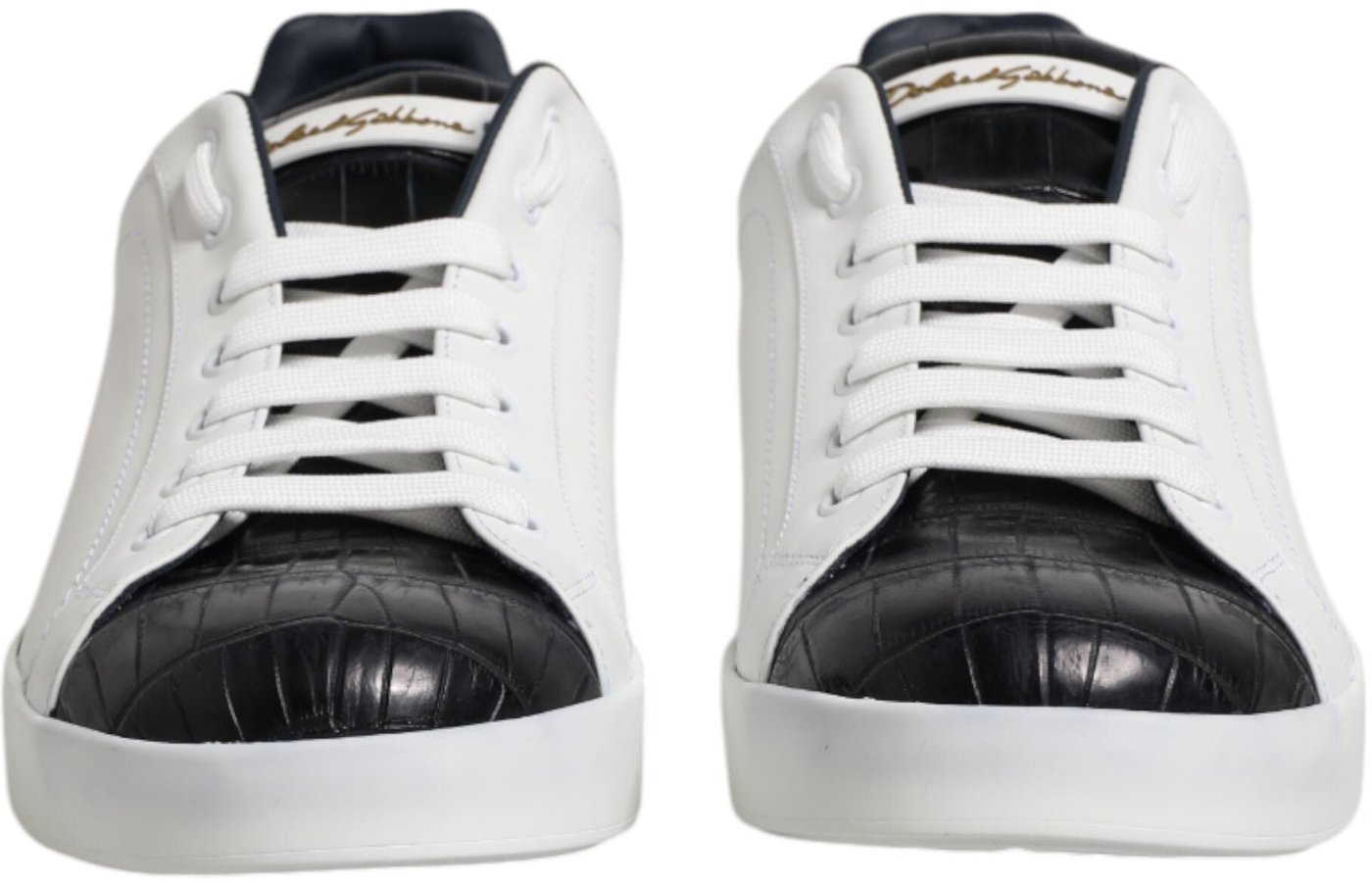 Dolce & Gabbana White Black Leather Portofino Sneaker Shoes