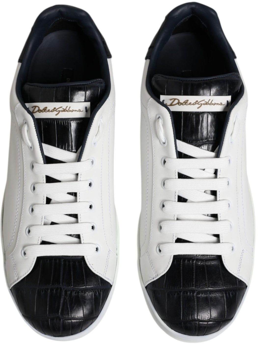 Dolce & Gabbana White Black Leather Portofino Sneaker Shoes