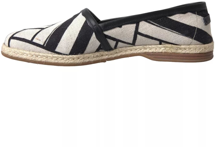 Dolce & Gabbana Black White Stripes Slip On Espadrille Shoes