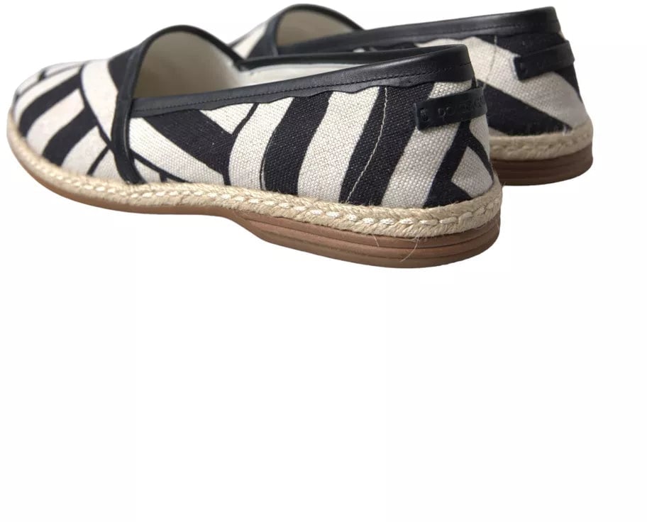 Dolce & Gabbana Black White Stripes Slip On Espadrille Shoes