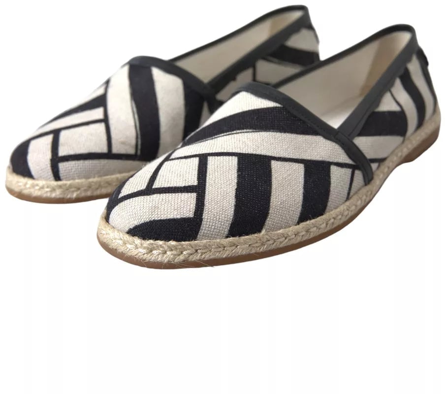 Dolce & Gabbana Black White Stripes Slip On Espadrille Shoes