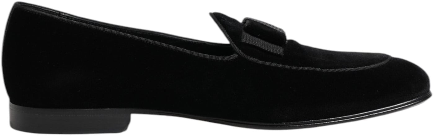 Dolce & Gabbana Black Velvet Loafers Formal Men Dress Shoes