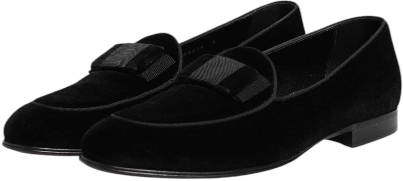 Dolce & Gabbana Black Velvet Loafers Formal Men Dress Shoes