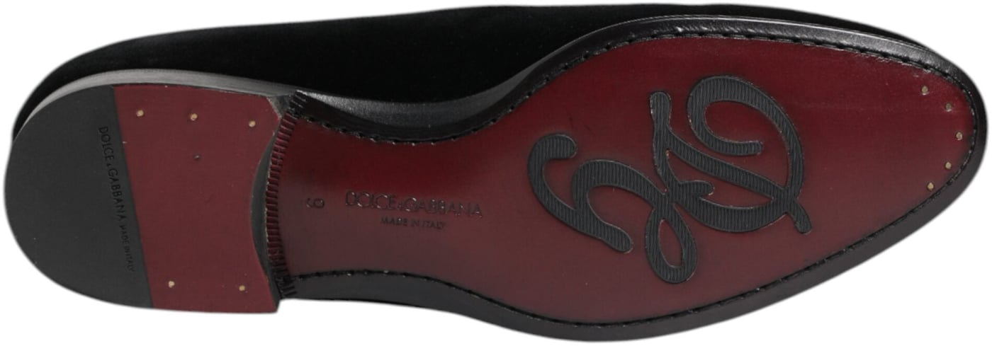 Dolce & Gabbana Black Velvet Loafers Formal Men Dress Shoes