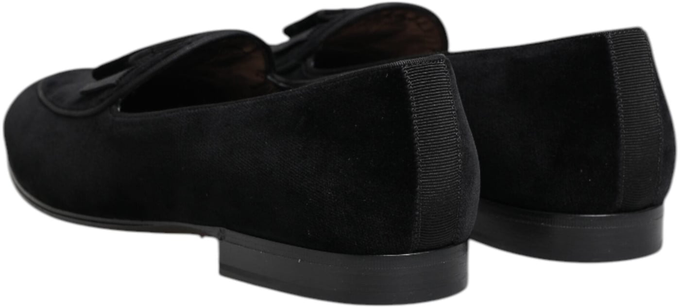 Dolce & Gabbana Black Velvet Loafers Formal Men Dress Shoes