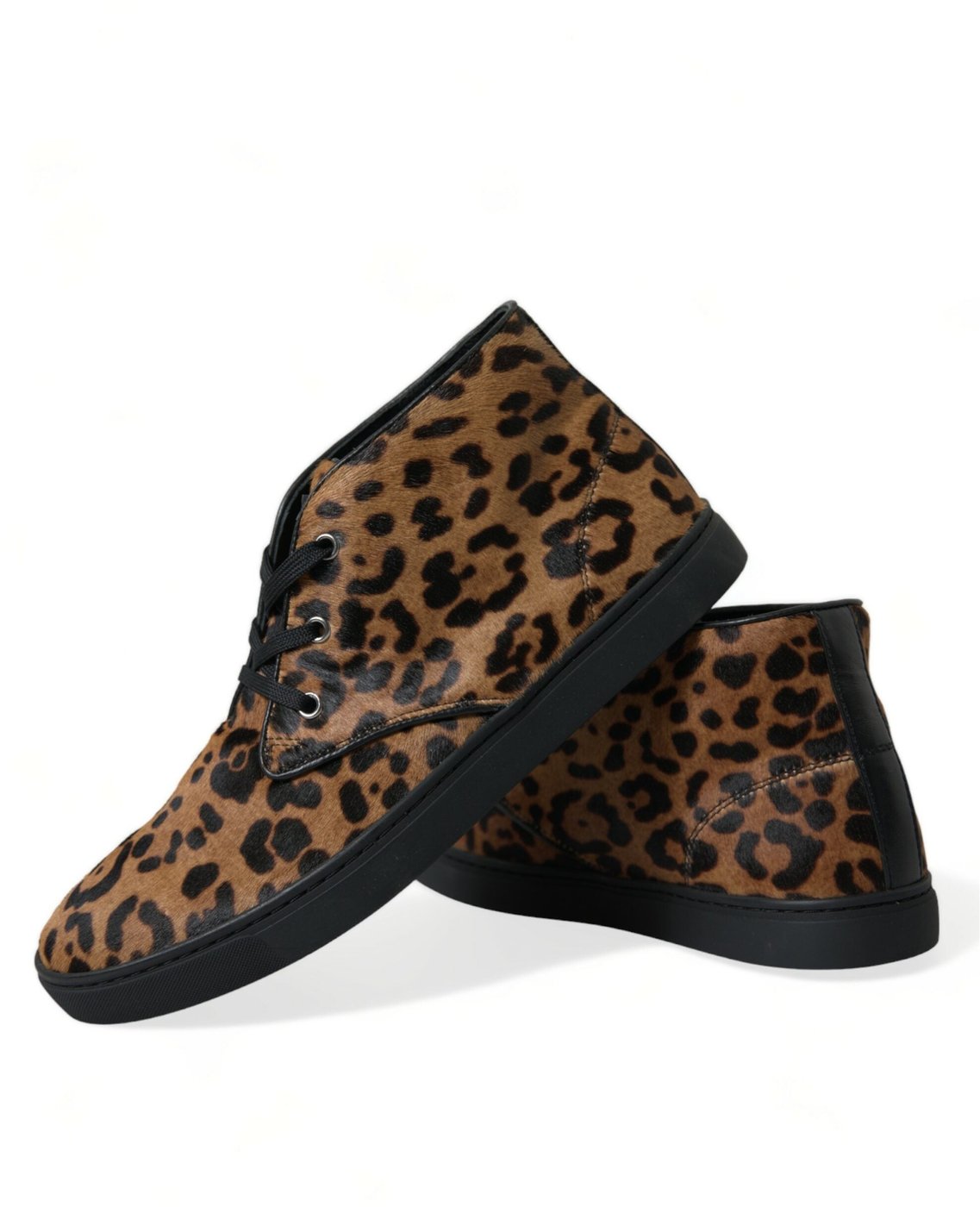 Dolce & Gabbana Brown Leopard Pony Hair Leather Sneakers Shoes