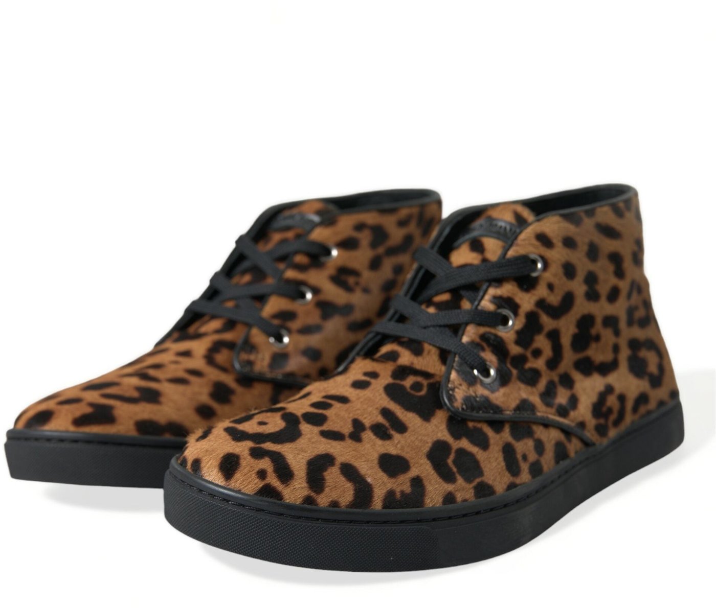 Dolce & Gabbana Brown Leopard Pony Hair Leather Sneakers Shoes
