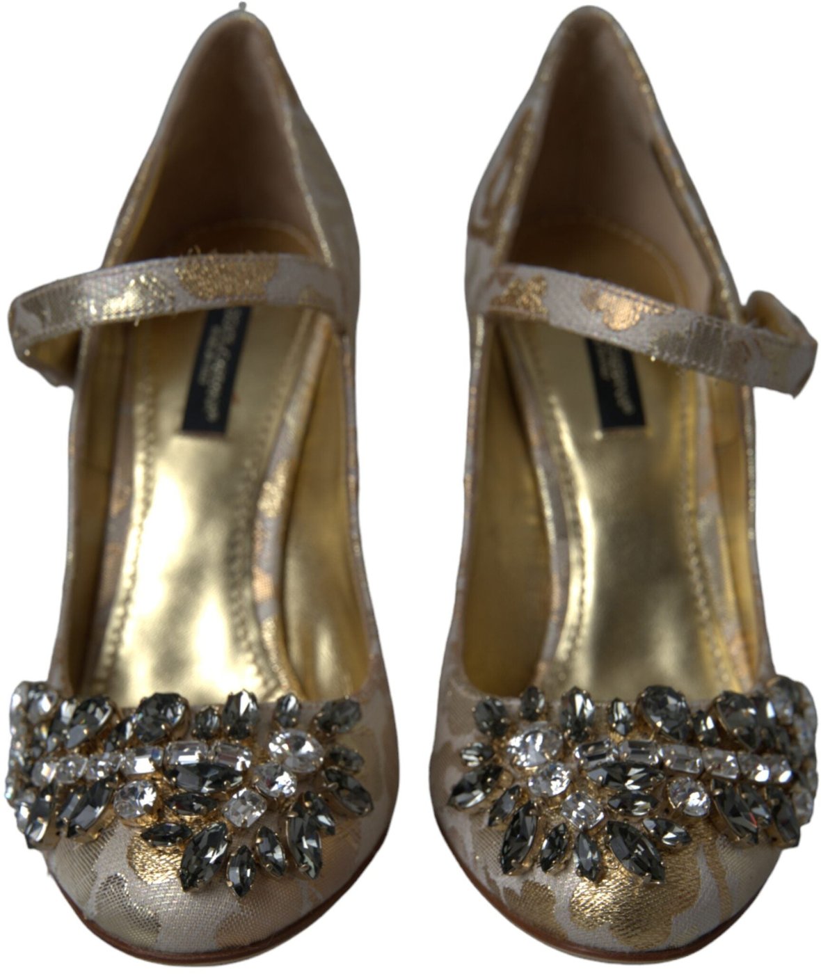 Dolce & Gabbana Gold Jacquard Crystal Mary Janes Pumps Shoes