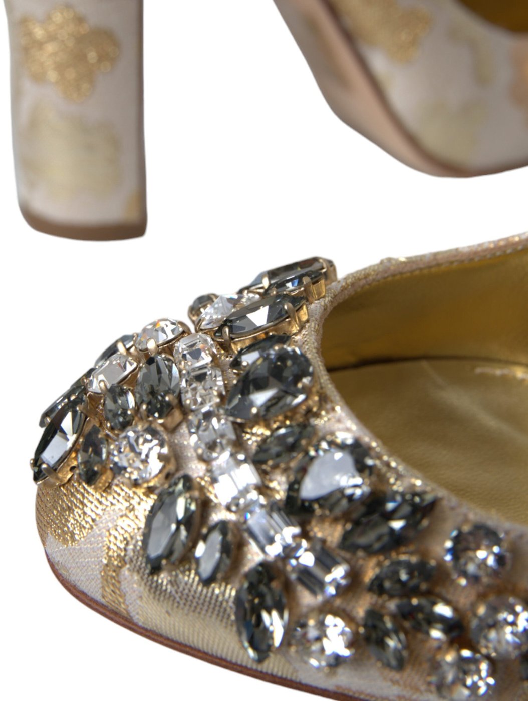 Dolce & Gabbana Gold Jacquard Crystal Mary Janes Pumps Shoes