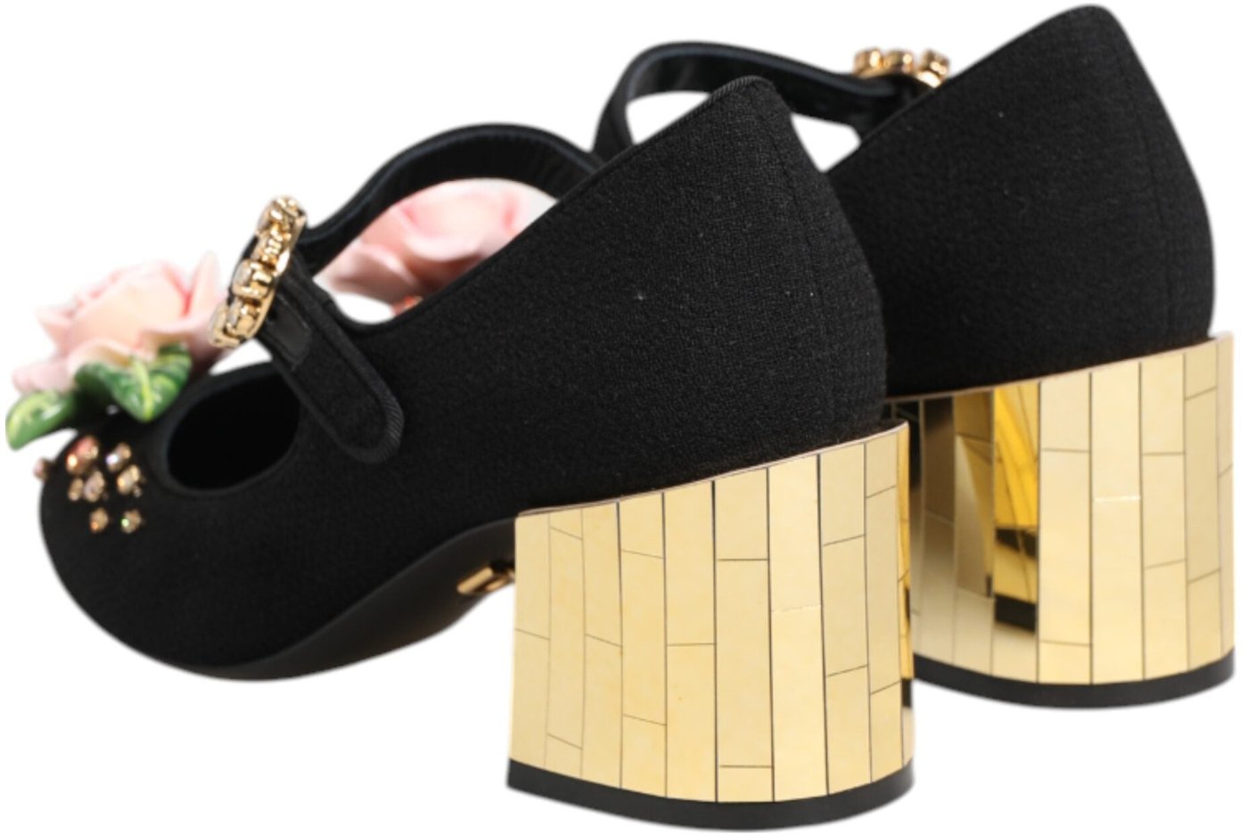 Dolce & Gabbana Black Flower Crystal Embellished Mary Jane Shoes