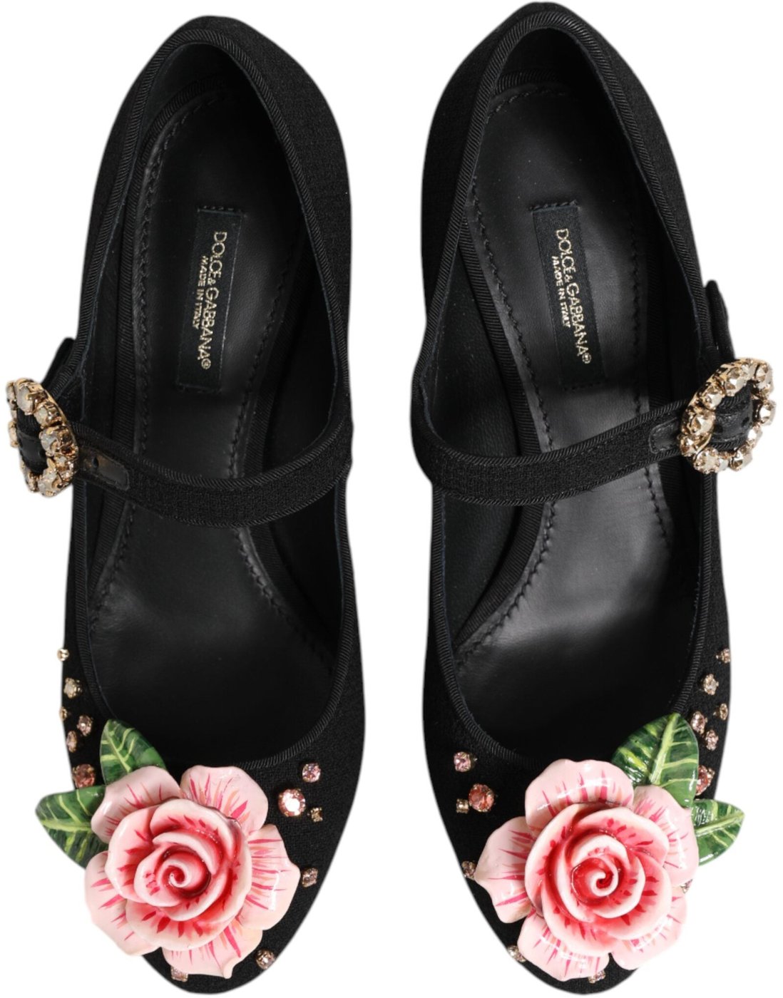 Dolce & Gabbana Black Flower Crystal Embellished Mary Jane Shoes