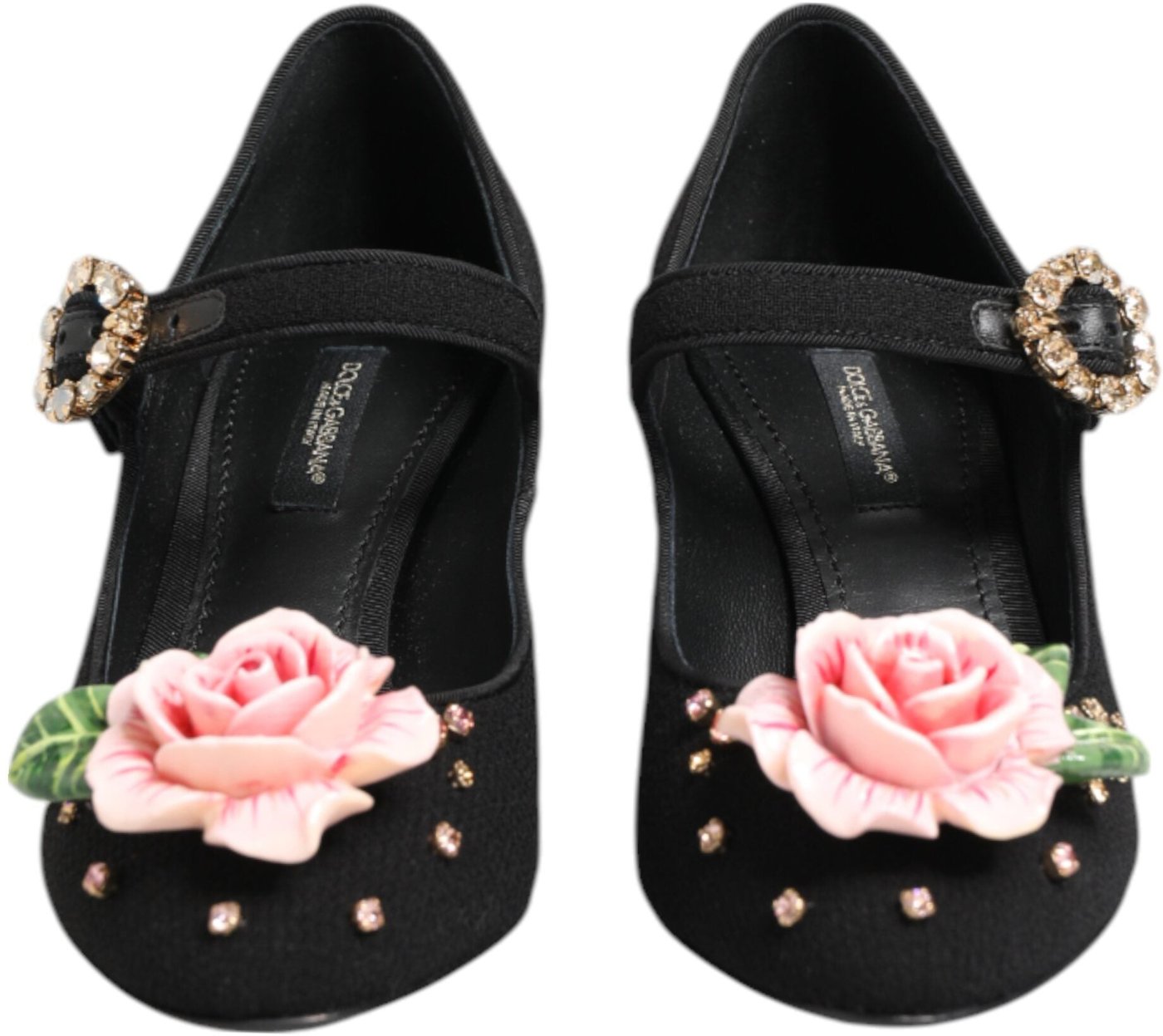 Dolce & Gabbana Black Flower Crystal Embellished Mary Jane Shoes