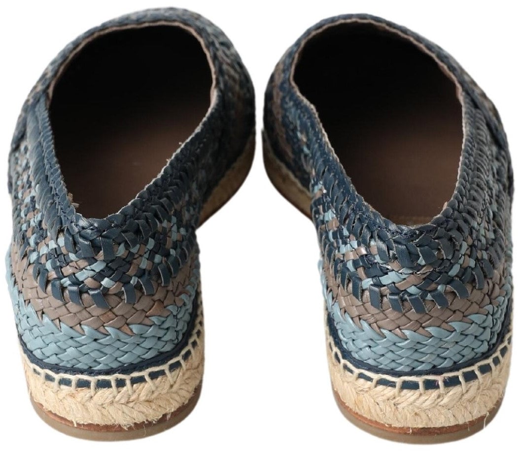 Dolce & Gabbana Blue Gray Leather Buffalo Espadrille Shoes