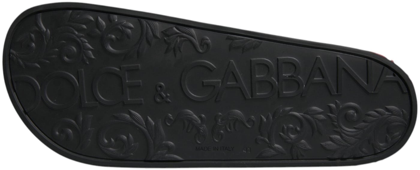 Dolce & Gabbana Black Leather Slides Sandals Beachwear Shoes