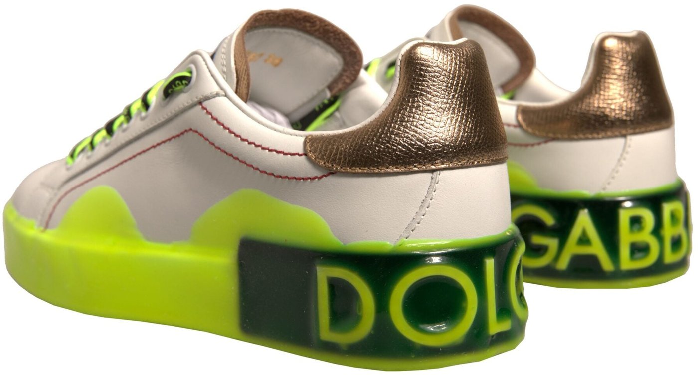 Dolce & Gabbana White Yellow Portofino Leather Sneakers Shoes