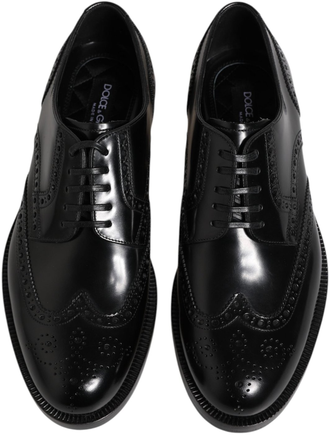 Dolce & Gabbana Black Leather Derby Wingtip Formal Shoes