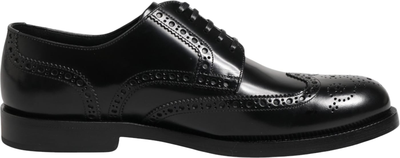Dolce & Gabbana Black Leather Derby Wingtip Formal Shoes