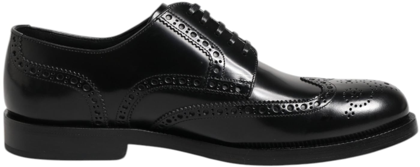 Dolce & Gabbana Black Leather Derby Wingtip Formal Shoes