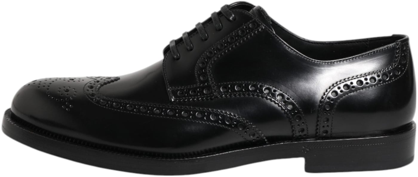 Dolce & Gabbana Black Leather Derby Wingtip Formal Shoes