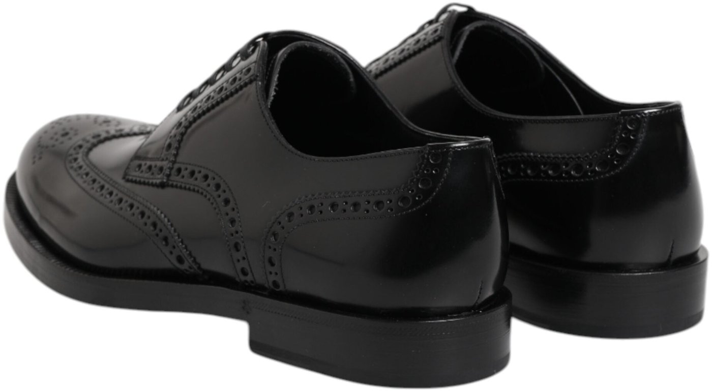 Dolce & Gabbana Black Leather Derby Wingtip Formal Shoes
