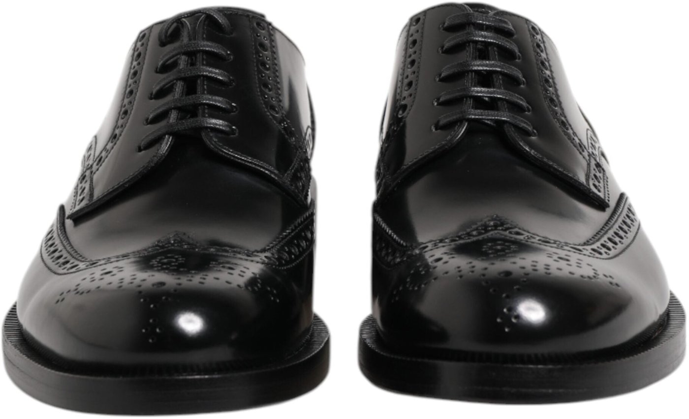 Dolce & Gabbana Black Leather Derby Wingtip Formal Shoes