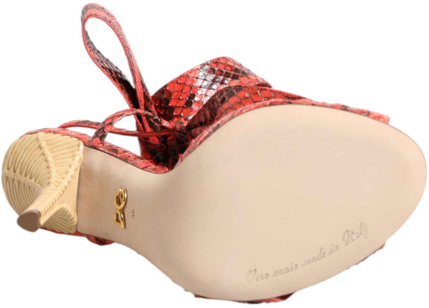 Dolce & Gabbana Coral Python Leather Heels Sandals Shoes