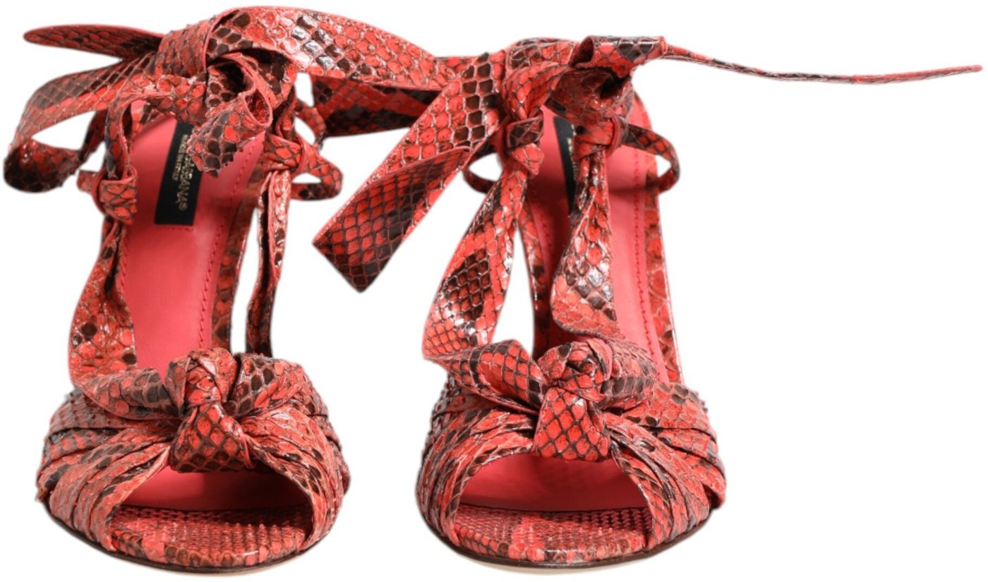 Dolce & Gabbana Coral Python Leather Heels Sandals Shoes