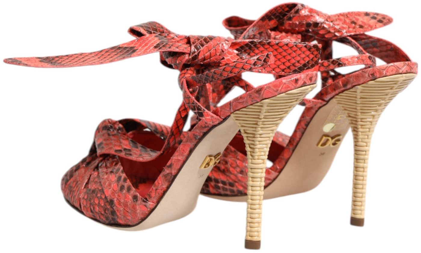 Dolce & Gabbana Coral Python Leather Heels Sandals Shoes