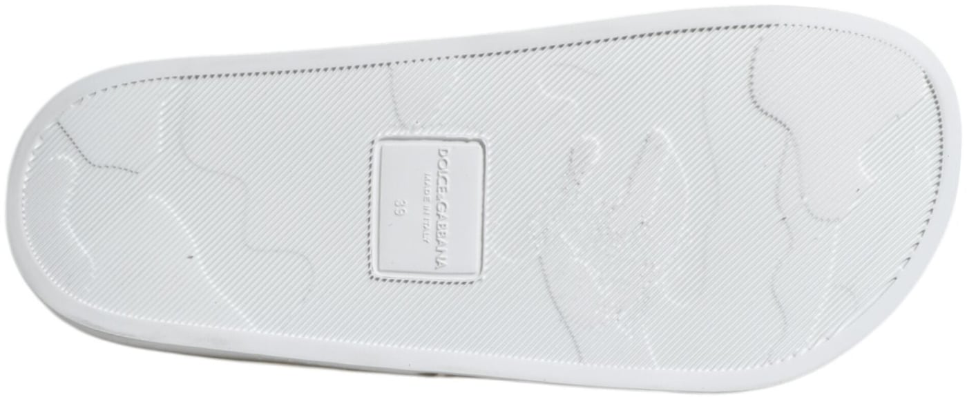 Dolce & Gabbana White Leather Slides Sandals Beachwear Shoes