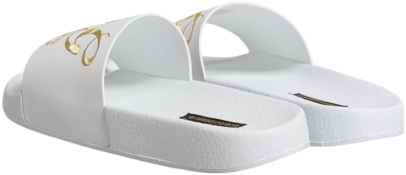 Dolce & Gabbana White Leather Slides Sandals Beachwear Shoes