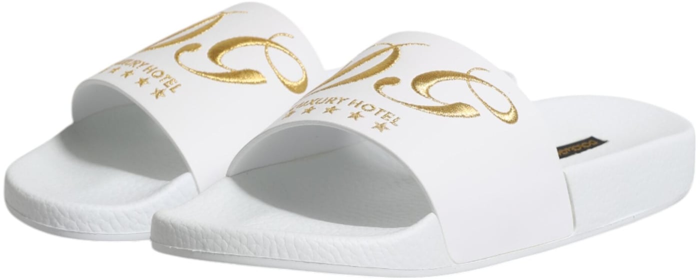 Dolce & Gabbana White Leather Slides Sandals Beachwear Shoes