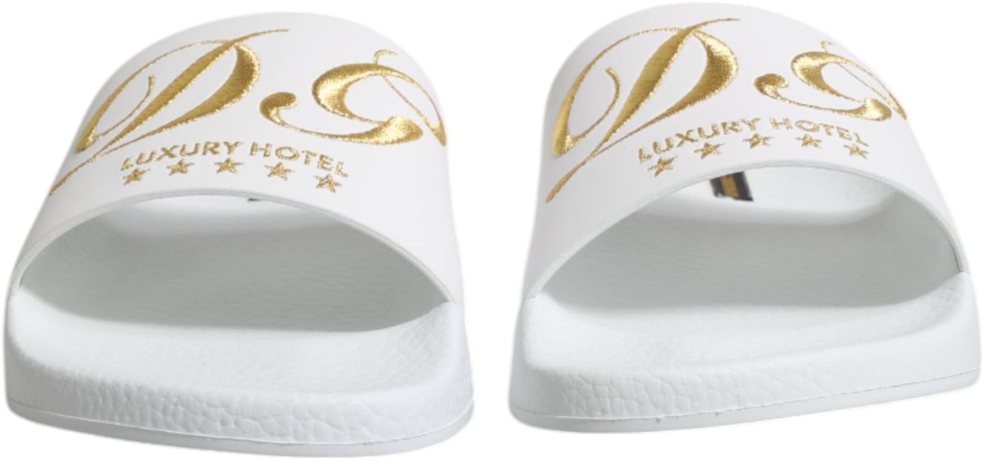 Dolce & Gabbana White Leather Slides Sandals Beachwear Shoes