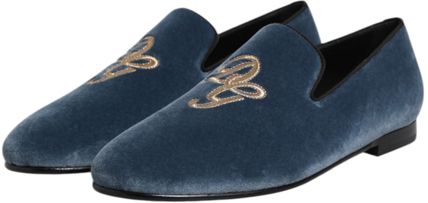 Dolce & Gabbana Blue Velvet DG Logo Loafers Formal Shoes
